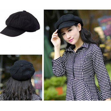 LerBen® Women Girls Fashion Classic Knitted Warm Peaked Beret Hat Flat Caps Black - B7EQ3EASZ