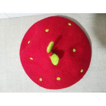 Lolita Mushroom Shape Beret Kawaii Red Strawberry Hat Artist Painter Women Wool Cap Warming Gift - BMSRBTJX8