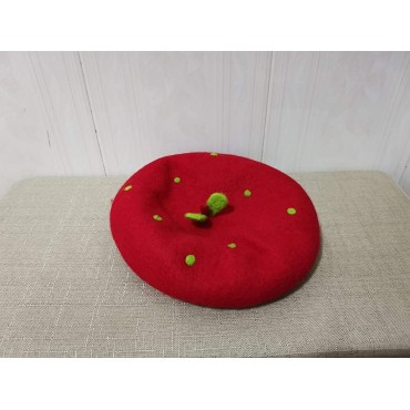 Lolita Mushroom Shape Beret Kawaii Red Strawberry Hat Artist Painter Women Wool Cap Warming Gift - BMSRBTJX8
