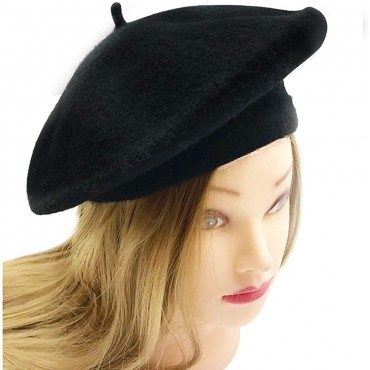 MAYMII Wool Black Beret Hat French Beret -Solid Color Beret Cap for Women Girls - BZMBD2QDA