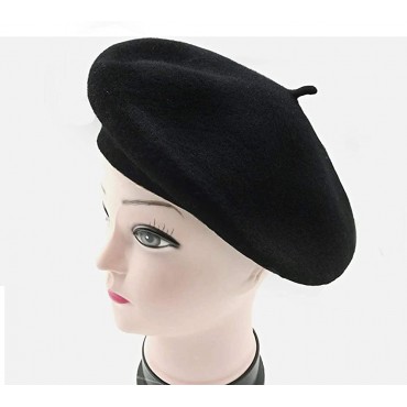 MAYMII Wool Black Beret Hat French Beret -Solid Color Beret Cap for Women Girls - BZMBD2QDA