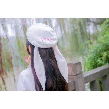 Rabbit Beret Hat with Hood Hat Lovely Kawaii White Hat Funny Long Ears Girls Gift - BE96OALKY