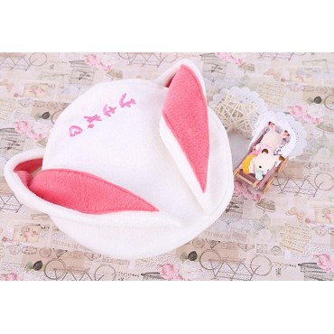 Rabbit Beret Hat with Hood Hat Lovely Kawaii White Hat Funny Long Ears Girls Gift - BE96OALKY