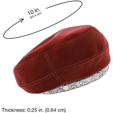 SP Sophia Collection Women's Sparkly PU Leather French Style Beret with Rhinestone Trim Cap Hat - BQXKRGIWT