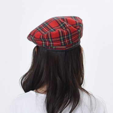 WITHMOONS Wool Beret Hat Tartan Check Leather Sweatband KR9539 - B8KGN01Y2
