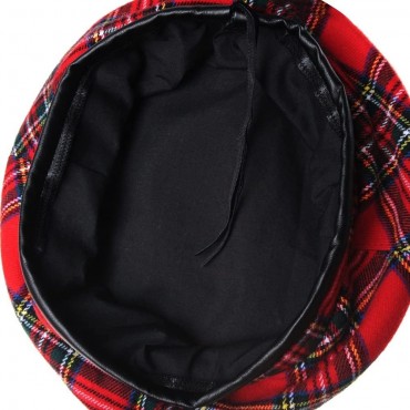 WITHMOONS Wool Beret Hat Tartan Check Leather Sweatband KR9539 - B8KGN01Y2