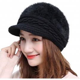 Women Winter Beret Hat with Brim New Soft Wool Knitted Newsboy Cabbie Beret Cap - BOKT0WPL4