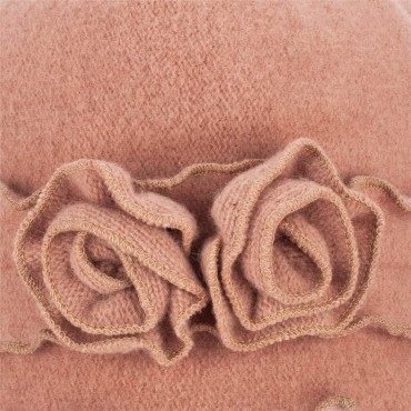 Womens Gatsby 1920s Winter Wool Cap Beret Beanie Crochet Bucket Flower Hat A285 - BS1ZJHGJJ