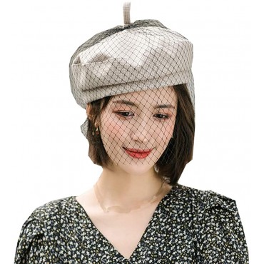 YEKEYI Women's Vintage Beret with Veil Beanie Hat Cap with Netting for Ladies Girls Winter - B2FTWY4GY