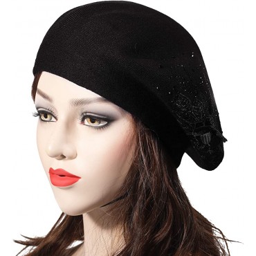 ZLYC Womens French Beret hat Reversible Solid Color Cashmere Mosaic Warm Beret Cap for Girls - BB014FKT7