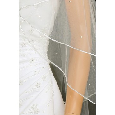 2T 2 Tier Rattail Scattered Rhinestone Crystal Bridal Wedding Veil - B6FHW0V87