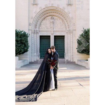 Alicebridal Women's 2 3M Long Chiffon Wedding Cloak Bridal Cape Cathedral Length - BCQUSMDK6
