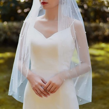 Azaleas Wedding Bridal Veil with Comb 1 Tier Cut Edge Fingertip&Cathedral Length PearlV05 - B54IZBQZV