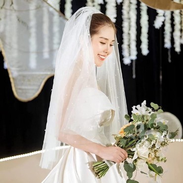Azaleas Wedding Bridal Veil with Comb 1 Tier Cut Edge Fingertip&Cathedral Length PearlV05 - B54IZBQZV