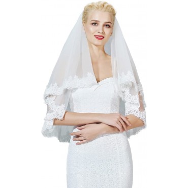 BEAUTELICATE Wedding Bridal Veil with Comb 2 Tiers Eyelash Lace Trim Applique Edge - BU6RAS9P5
