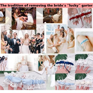 Bridal Garter Wedding Garters Leg Ring Leg garter Lace for Bride with Rhinestones Satin Bow Stretchy Floral Garter - BY7KCDT7B