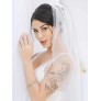 Catery Wedding Bridal Veils with Comb Ivory Flower Edge Tulle Veil Bride Hair Accessories for Brides 1 Tier Fingertip Length - BRFZJJ40V