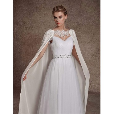 Cibelle Womens Long Lace Chiffon Wedding Cloak Bridal Cape with Pearls - BGA6RTC5U