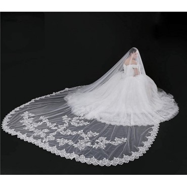 Faiokaver Bridal Veils for Wedding 2 Tier Blusher Sequins Lace Cathedral with Comb - BKHBGDAE3