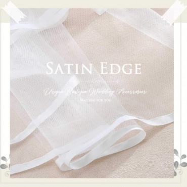Feality Wedding Veil Satin Trim 2 Tier Ivory Short Bridal Veil Fingertip Length with Ribbon Edge for Brides Ivory - BTLJTOAVN
