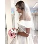 Feality Wedding Veil Satin Trim 2 Tier Ivory Short Bridal Veil Fingertip Length with Ribbon Edge for Brides Ivory - BTLJTOAVN