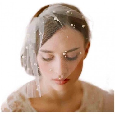 Olbye Bridal Wedding Birdcage Veil with Comb Short White Lace Veil 1T Bride Veil Bridal Pearl Birdcage Veil for Tea Party Fascinator Prom Veils - B45WVN7VZ