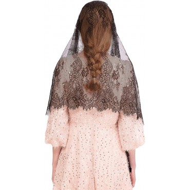 Pamor Chapel Veil Spanish Lace Floral Mantilla Veils Wrap Shawl Mass Head Covering Rectangular Shape - BNWYYTPT2