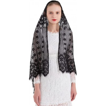 Pamor Women Chapel Veil Rectangular Mantilla Wrap Shawl Scarf Head Covering Catholic Veils for Church - BB21H2BLO