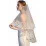 RULTA Women's Wedding Veil Two Tier 2T Fingertip Elbow Veil Embroidered Lace Veil for Bride Headpiece Sequin Veil - B4YUI6ABY