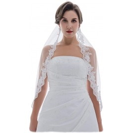 SAMKY 1T 1 Tier Floral Pattern Lace Edge Bridal Wedding Veil Fingertip Length 36 - BDQXI447Q