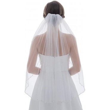 SAMKY Alternating Wavy Crystal Pearl Beaded Bridal Wedding Veil - BUMAEN677