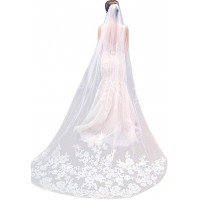 Single Layer Wedding Veil Lianshi Bridal Veil Lace Embroidery Lace Edge Bride Supplies 3M with Comb Off White - BP0YK1Q7W