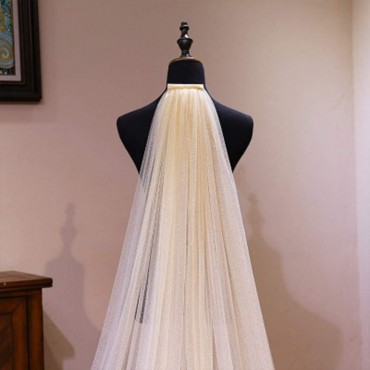 Unsutuo Cathedral 1 Tier Bride Wedding Veil Sparkling Long Bridal Tulle Veil with Comb Drop Veil Cut Edge for Bride 118''W Ivory - B5WSL0I05
