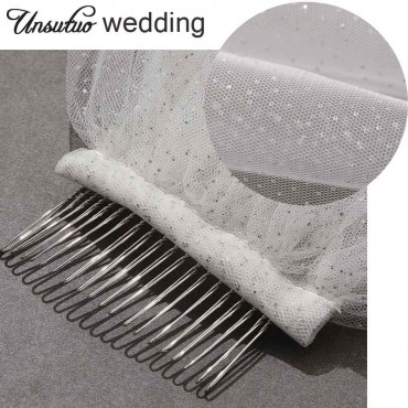 Unsutuo Cathedral 1 Tier Bride Wedding Veil Sparkling Long Bridal Tulle Veil with Comb Drop Veil Cut Edge for Bride 118''W Ivory - B5WSL0I05
