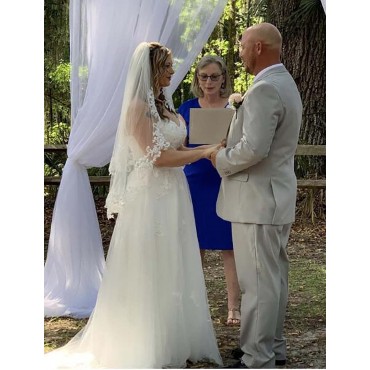 Ursumy Bride Wedding Lace Veil Short Waist Veils 2 Tier Soft Tulle Veil Bridal Veils with Comb Ivory - BI0PQROBN