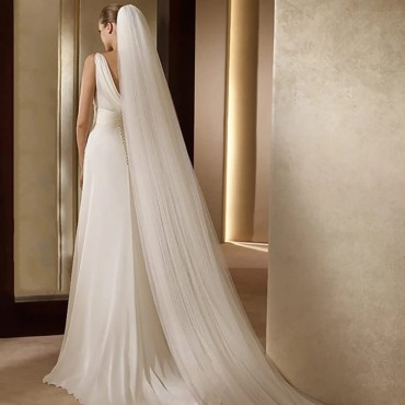 Ursumy Wedding 2T Veil Long Cathedral Veil Soft Tulle Bridal Veils with Comb Ivory - B2NFCRLOU