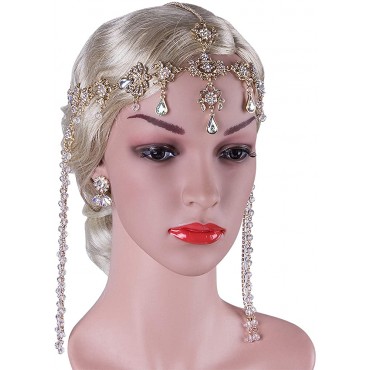 Vijiv Gatsby Headpiece + Earrings 1920s Roaring 20s Crystal Flapper Wedding Gatsby accessories Party - BV7Z2V08F