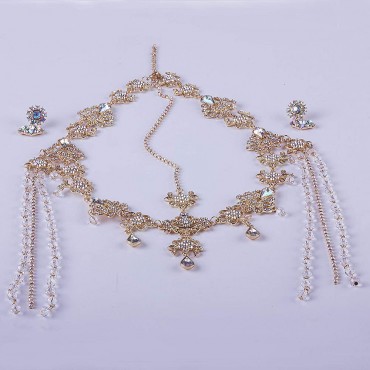 Vijiv Gatsby Headpiece + Earrings 1920s Roaring 20s Crystal Flapper Wedding Gatsby accessories Party - BV7Z2V08F