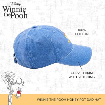 Concept One Disney's Winnie The Pooh with Honey Pot Embroidered Cotton Adjustable Dad Hat with Curved Brim - BKGM8X1BK
