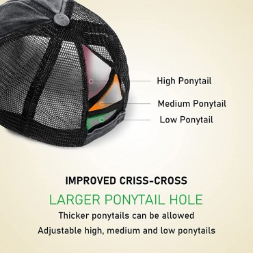 Criss Cross Ponytail Baseball Cap for Women Trucker Hats Mesh Adjustable High Messy Bun Ponycap Washed Distressed Dad Hat - BVGUQ06AA