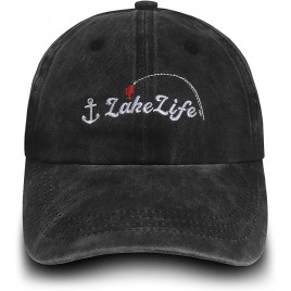 Embroidered Lake Life Low Profile Baseball Cap Vintage Distressed Washed Denim Dad Hat Adjustable One Size - B2KRUBN2P