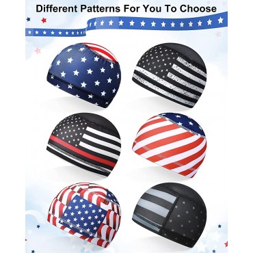 Handepo 12 Pcs American Flag Cooling Skull Cap Sweat Wicking Helmet Liner Running Hat Motorcycle Beanie Cycling Cap Liner - B38MW3COT