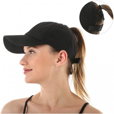 HGGE Womens Criss Cross Ponytail Baseball Cap Adjustable High Messy Bun Ponycap Quick Drying Hat - BKI5G1N85