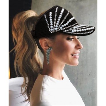 RITUMO Studded Rhinestone Crystals Ponytail Hat Bling Mesh Baseball Caps for Women Fashionable Open Top Sun Hats - BDTS4D58G