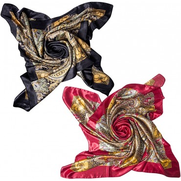 2 PCS Womens Satin Scarf Large Square Silk Feeling Head Hair Scarves Wraps for Sleeping 35 x 35 inches - B33QHTEFJ