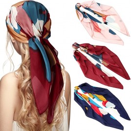 3 Pieces Satin Head Scarves Square Scarf Silk Like Hair Wrapping Scarves Sleeping Head Scarf Medium Square Neck Scarf for Women Girls 27.6 x 27.6 Inches Spot - BXTCPMO68