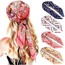 4 Pcs 35 Satin Head Scarves for Women Large Vintage Square Head Scarf Silk Feeling Neck Scarf Bundle Bandana Gifts - B2X3V5MEC