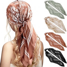 4 Pieces 27.5 Inch Satin Square Head Scarves Silk Feeling Hair Scarf Neck Hair Scarves Night Sleeping Headscarf Bandanas - BHZLZLBSM