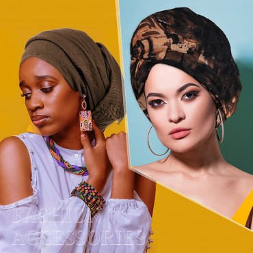 9 Pieces Women Head Wrap Scarf Turban Head Wrap Soft Long Head Scarves African Turban Head Wrap for Women Girls - BUVYBAIXL