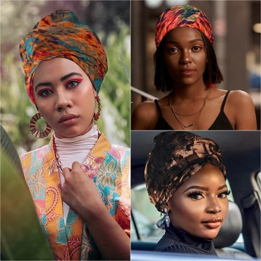 9 Pieces Women Head Wrap Scarf Turban Head Wrap Soft Long Head Scarves African Turban Head Wrap for Women Girls - BUVYBAIXL